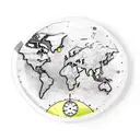 A clock with a world map as its face, showing the time of your favorite travel destination tattoo design idea