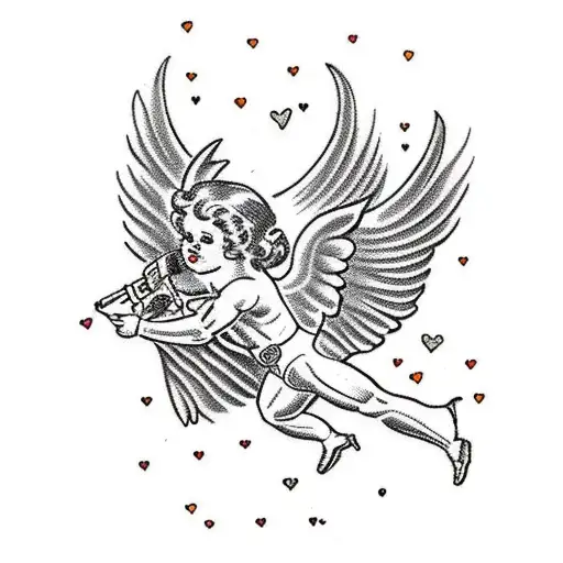 cupid angel with jetpack and gun tattoo design idea