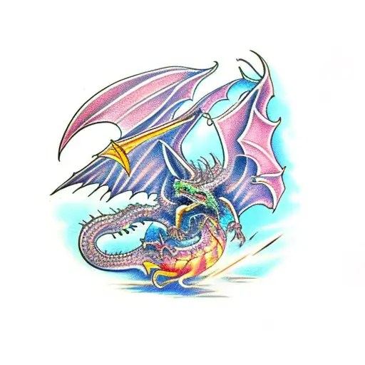 baskethilted claymore with dragons flying tattoo design idea