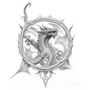 baskethilted claymore with dragons flying tattoo design idea