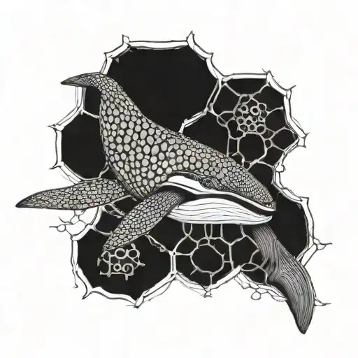 honey comb whale tattoo design idea