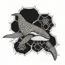 honey comb whale tattoo design idea
