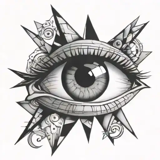 cubism-surrealism eye looking tattoo design idea