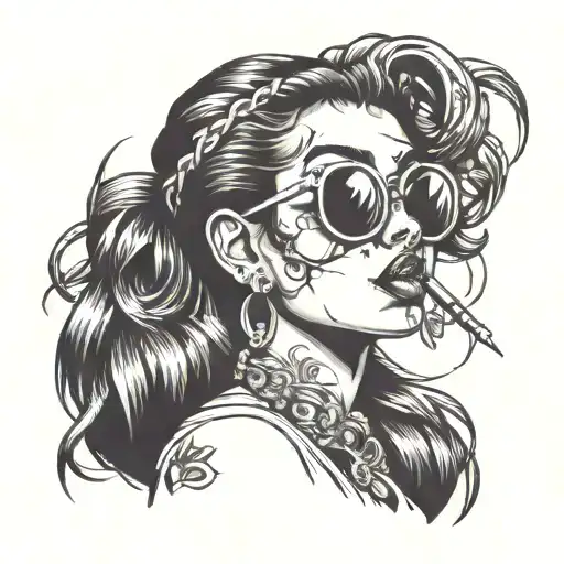 chola girl with tongue out and shades on  tattoo design idea