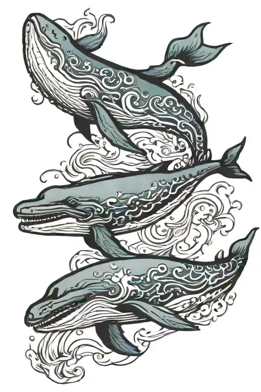 three humpback whales swimming tattoo design idea