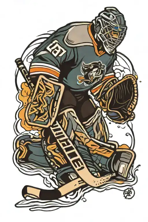 hockey goalie blocking a puck tattoo design idea
