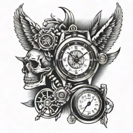 Cuban watch with turbo as the head and a Rpm gauge as the face tattoo design idea