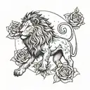 A celestial lion constellation with roses intertwined, representing the Leo zodiac sign and strength tattoo design idea