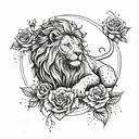 A celestial lion constellation with roses intertwined, representing the Leo zodiac sign and strength tattoo design idea