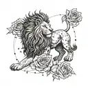 A celestial lion constellation with roses intertwined, representing the Leo zodiac sign and strength tattoo design idea