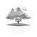 A sketch style tattoo of a minimalist mountain landscape with a lone tree silhouetted against the sky, capturing the beauty of simplicity and solitude tattoo design idea
