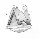 A sketch style tattoo of a minimalist mountain landscape with a lone tree silhouetted against the sky, capturing the beauty of simplicity and solitude tattoo design idea