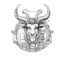 A powerful Aries ram made up of LGBT symbols and surrounded by books tattoo design idea
