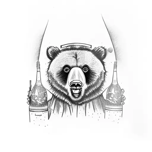 Abe Lincoln riding a grizzly bear holding an AR and a Busch light  tattoo design idea