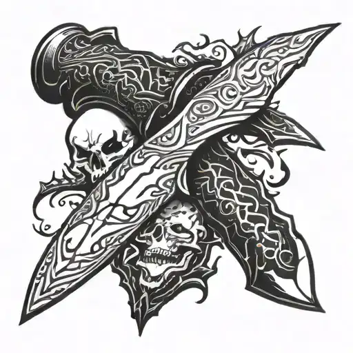 knife with lava cracks vampire style tattoo design idea