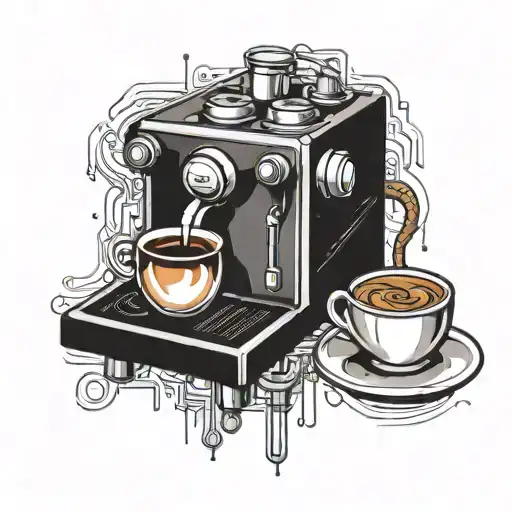 cup of coffee espresso machine chemical formula of caffeine tattoo design idea