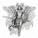 archangel saint michael tactical warrior without helmet with a sword and wings tattoo design idea