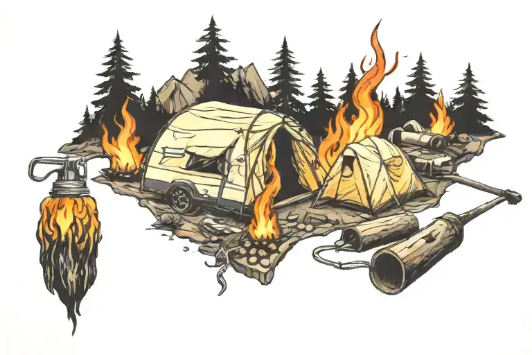 camping fire tattoo design idea