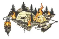 camping fire tattoo design idea