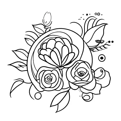 blumen und mond auf der hüfte tattoo design idea