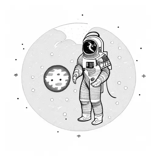 A kurtzgesagt black duck in an astronaut suit looking at a meteor shower in space tattoo design idea