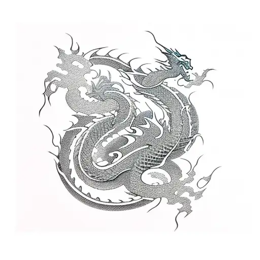 dragon thru cherry blossom black and red tattoo design idea