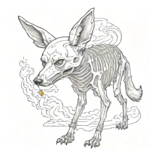 skeleton coyote smoking a cigarette while walking tattoo design idea