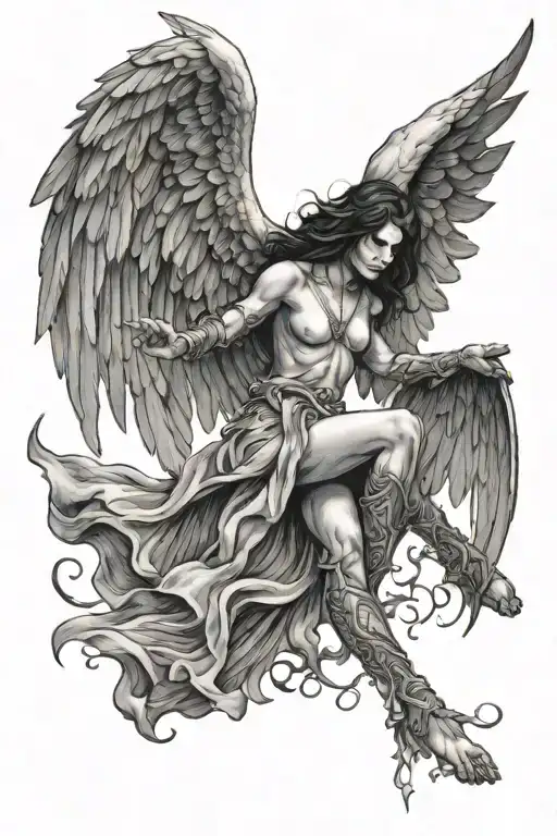 fallen angel falling tattoo design idea