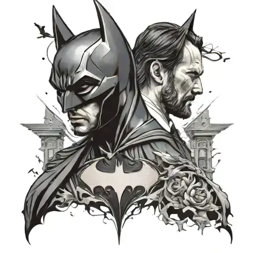 A tattoo design merging the iconic silhouettes of Batman and John Wick  tattoo design idea
