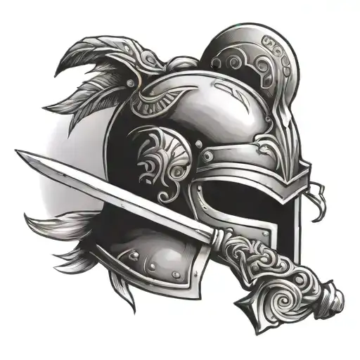 Roman sword and helmet tattoo design idea