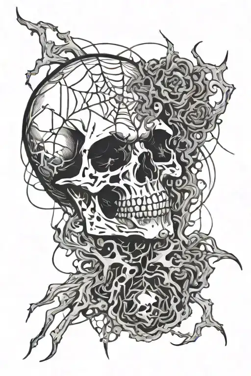skull smoke abstraction spider shoots a web tattoo design idea