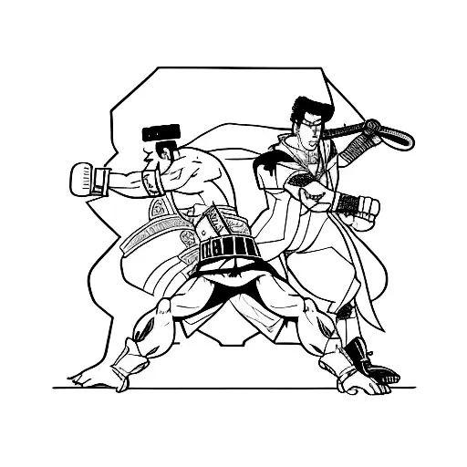 fight between guts and jotaro tattoo design idea