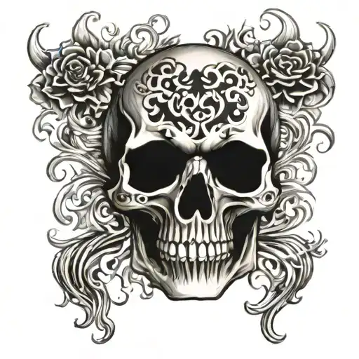Skull haynna with flames tattoo design idea