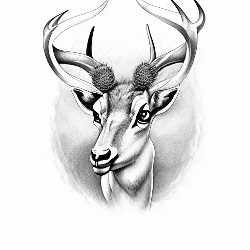 springbok with thistle  tattoo design idea