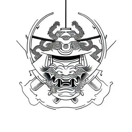 hands together praying samurai in dragon armour  tattoo design idea