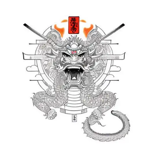 praying samurai in dragon armour  tattoo design idea