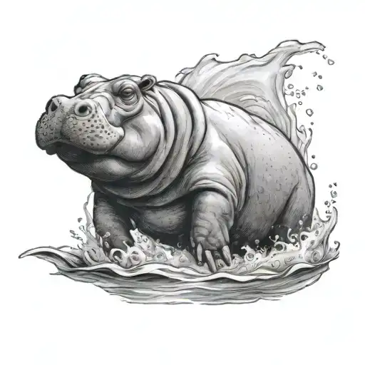 hippo jumping out of water tattoo design idea