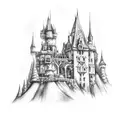 Gothic castle with Castlevania elements tattoo design idea