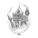 Gothic castle with Castlevania elements tattoo design idea