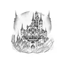 Gothic castle with Castlevania elements tattoo design idea