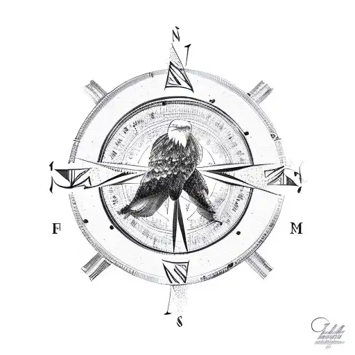 family tree with eagle and compass tattoo design idea