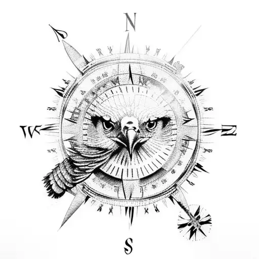 eagle holding compass bamboo  tattoo design idea