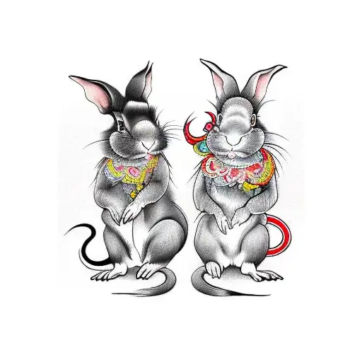 2 rabbits, 2 rats, monkey, rooster, dragon circling all tattoo design idea