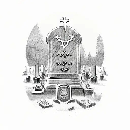 graveyard with headstones tattoo design idea