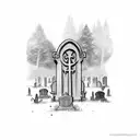 graveyard with headstones tattoo design idea