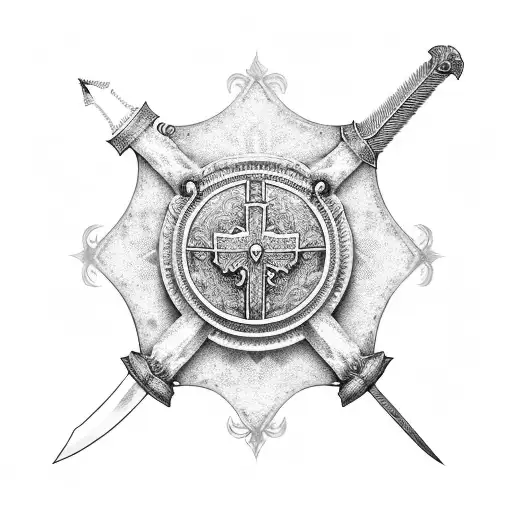 Crusader shield with intricate sword design tattoo design idea
