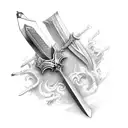 A detailed illustration of a legendary sword from the crusades tattoo design idea
