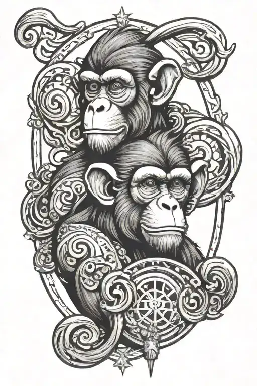 monkey and gemini zodiac sign tattoo design idea