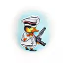 little duck with a holding a tommy gun in one hand, a vest from the 3-piece suit, and a fedora tattoo design idea