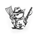 little duck with a holding a tommy gun in one hand, a vest from the 3-piece suit, and a fedora tattoo design idea